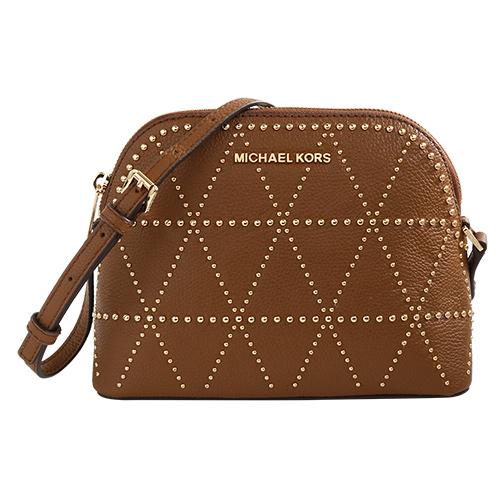 MICHAEL KORS- 金字LOGO鉚釘皮革貝殼斜背包(駝)/小