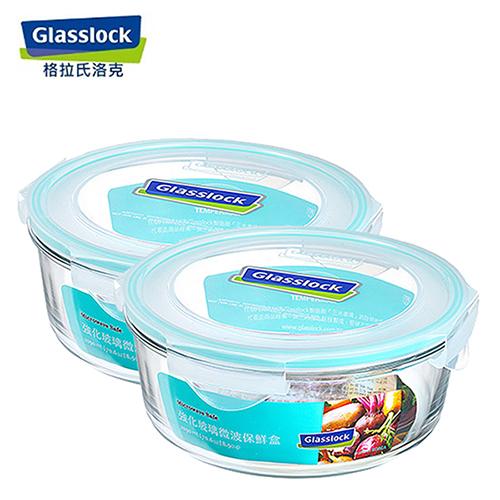 韓國Glasslock 特大圓形強化玻璃微波保鮮盒兩入組 2090ml DOLEE34