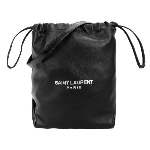 YSL SAINT LAURENT TEDDY 經典LOGO羊皮水桶肩背包(附手拿包/黑)