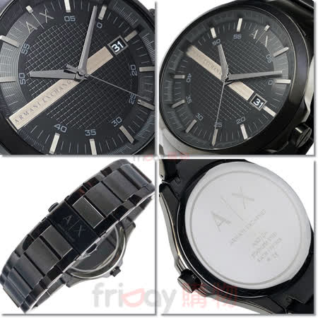 AX 手錶 ARMANI EXCHANGE AX2104 立體格紋 IP黑色鋼帶 男錶 日期