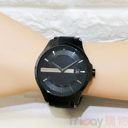 AX 手錶 ARMANI EXCHANGE AX2104 立體格紋 IP黑色鋼帶 男錶 日期