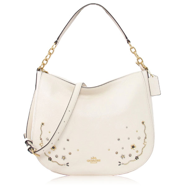 COACH 卵石皮革帶水晶鉚釘 / Elle Hobo / 肩背兩用包_白色