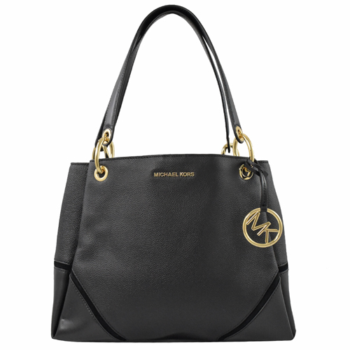 MICHAEL KORS Nicole 新款 荔枝牛皮拼接肩背包.黑