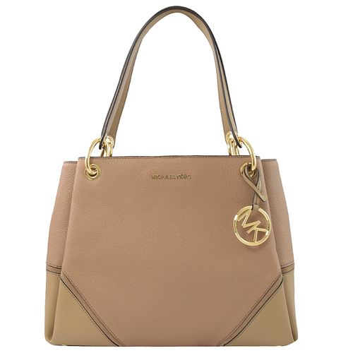 MICHAEL KORS Nicole 新款 荔枝牛皮拼接肩背包.卡其