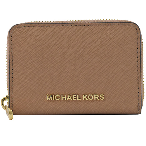 MICHAEL KORS Jet Set 浮雕LOGO拉鍊零錢包.卡其