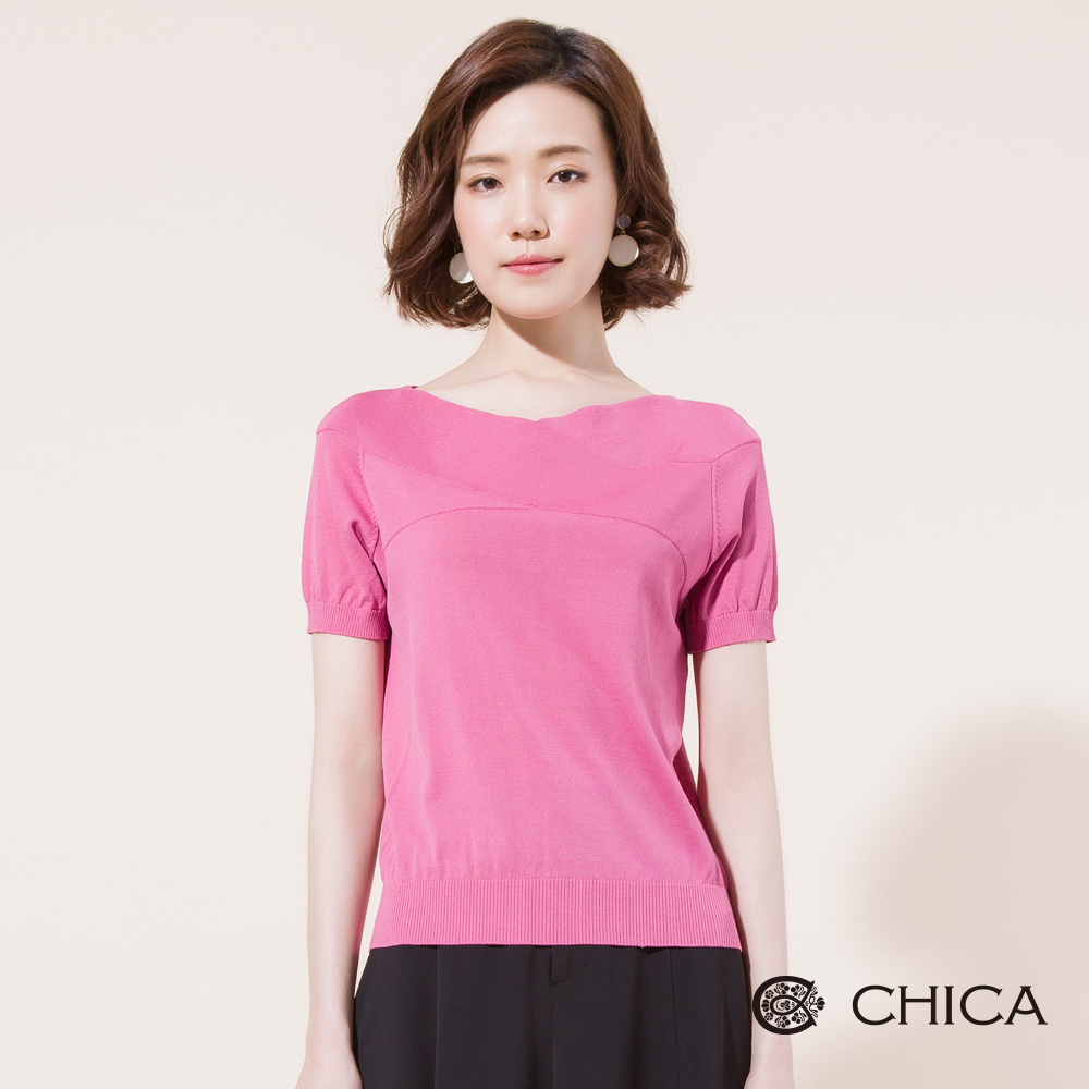 CHICA 法式千層交錯一字領設計針織衫(2色)