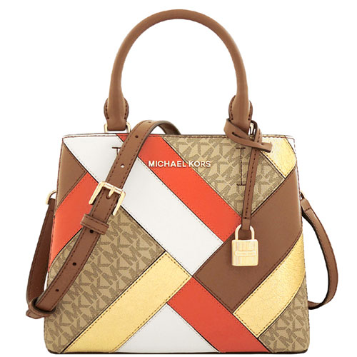 MICHAEL KORS Adele 拼接牛皮手提/斜背兩用包-焦糖色