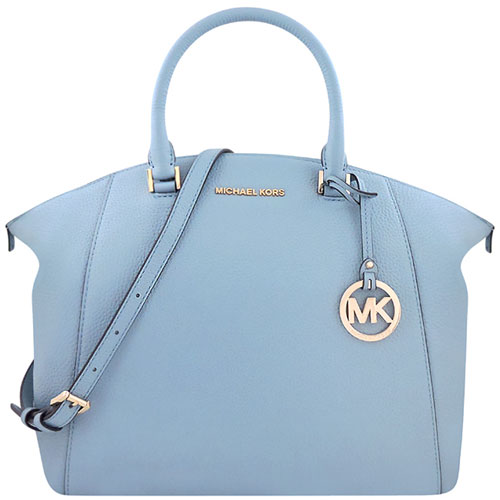 MICHAEL KORS Riley 荔枝紋牛皮手提/斜背兩用包-大型(粉藍色)