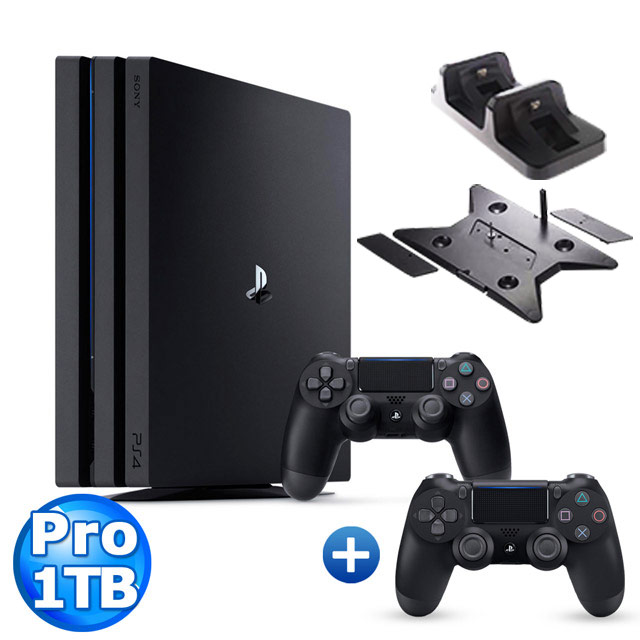 PS4 PRO 7218 1TB 黑+第二隻黑手把+slim/pro雙用直立架+DOBE座充