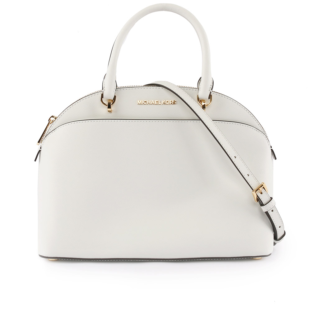 【MICHAEL KORS】金字防刮皮革鏈帶貝殼包(大)(白色) 35H7GY3S3L OP WHITE