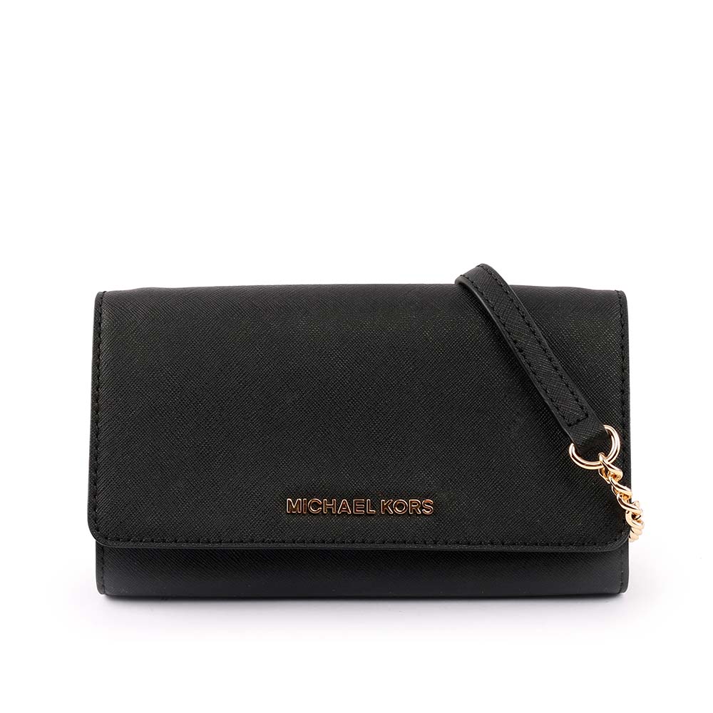 【MICHAEL KORS】JET SET防刮牛皮翻蓋WOC斜背包(黑色) 35S8GTVC3L BLACK