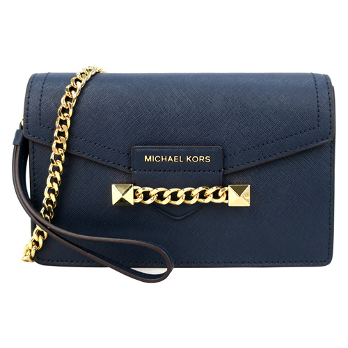 MICHAEL KORS KARLA防刮鍊帶手拿/斜背包-深藍