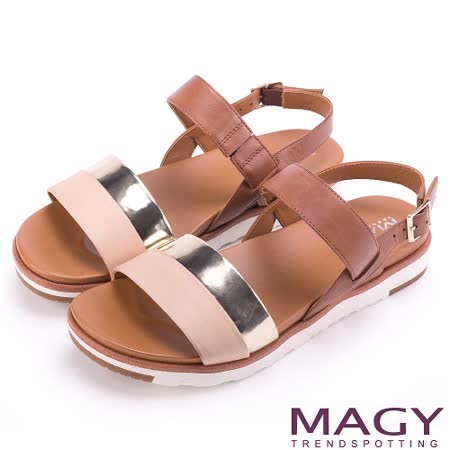 MAGY 
雙帶真皮撞色平底涼鞋