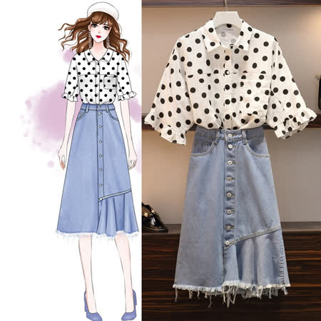 麗質達人
點點上衣+牛仔裙組