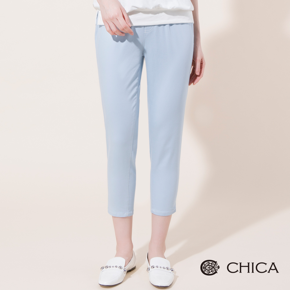 CHICA 翻滾青春彩條織帶八分直筒褲(2色)