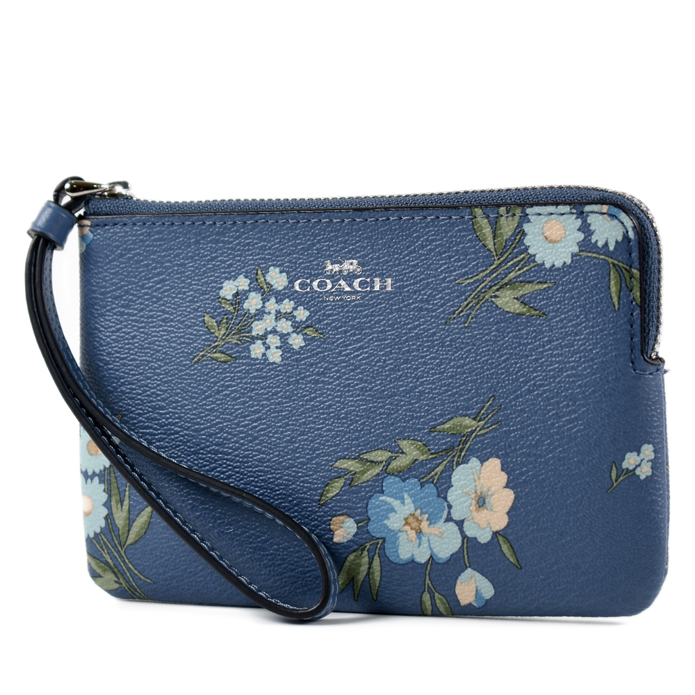 COACH 長春花防刮皮革手拿包-藍色