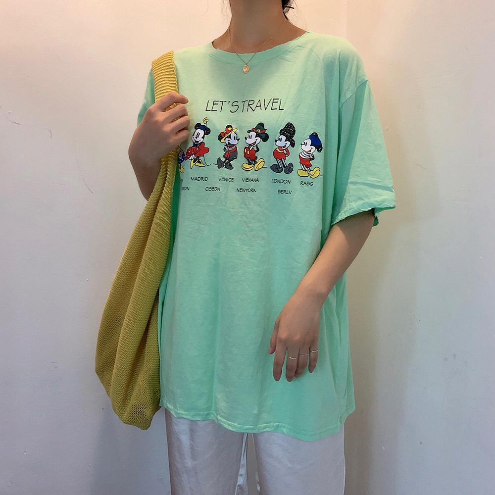 【Wonderland】韓版寬鬆卡通印花圓領T-shirt(綠)