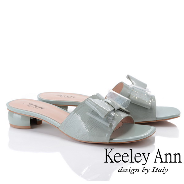 Keeley Ann時尚膠片 蝴蝶結膠片造型圓跟拖鞋(藍色921772160-Ann系列)
