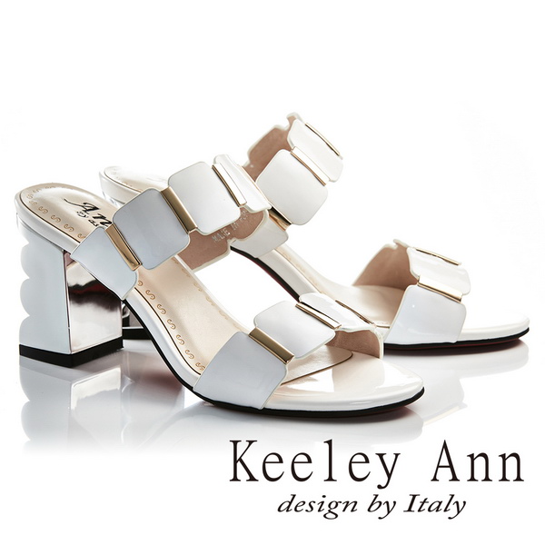 Keeley Ann氣質名媛 一字幾何方形素面高跟拖鞋(白色)(921932240-Ann系列)