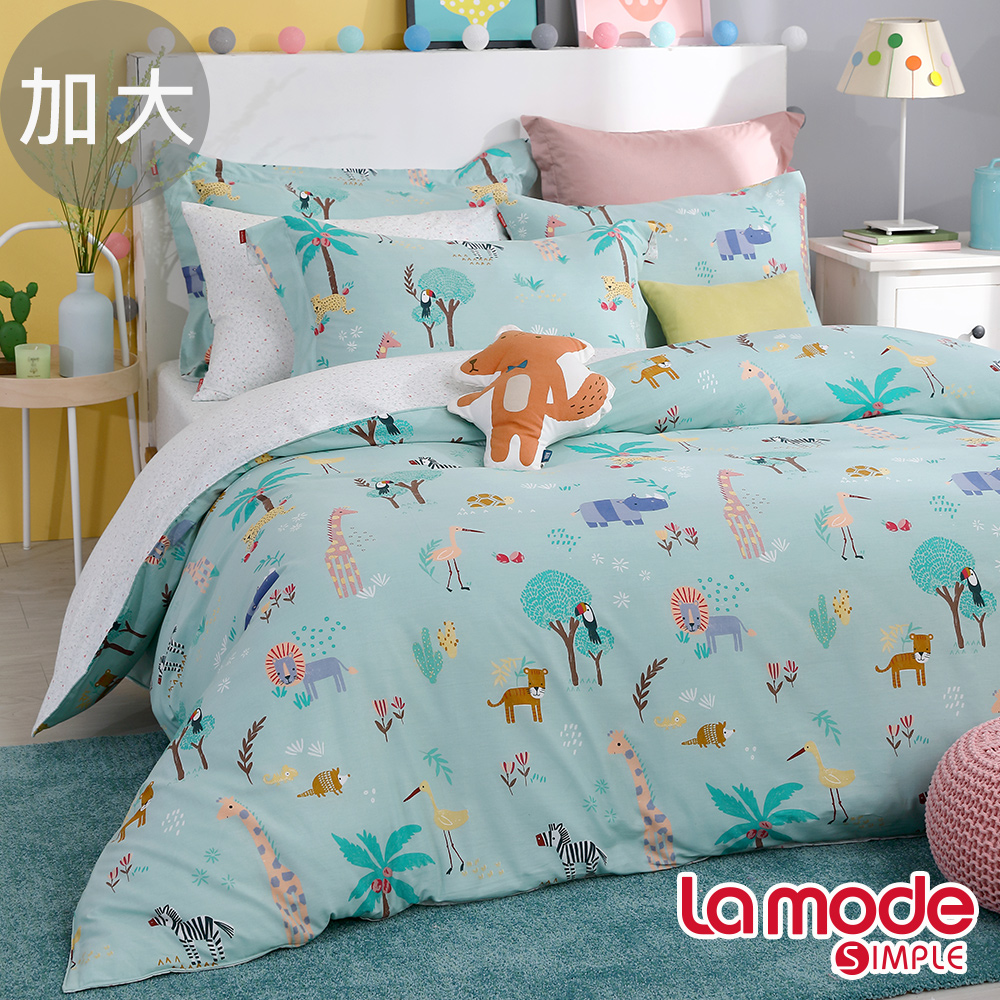 La Mode寢飾 森巴嘉年華100%精梳棉兩用被床包組(加大)