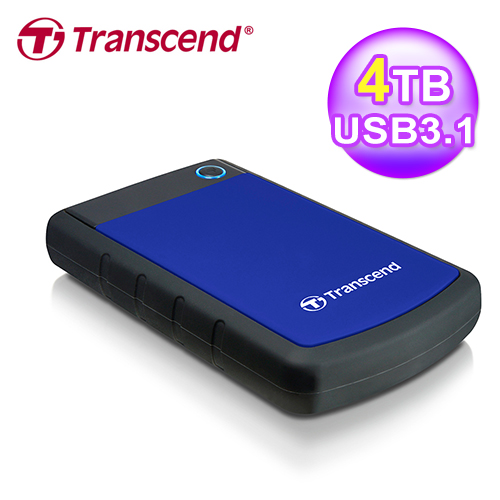 創見 StoreJet 4TB 25H3 USB3.0 2.5吋行動硬碟(TS4TSJ25H3B)-藍色
