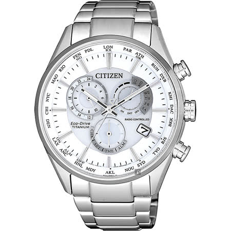 Citizen 星辰鈦金屬光動能萬年曆電波錶 白x銀 41mm Cb50 87a Friday購物