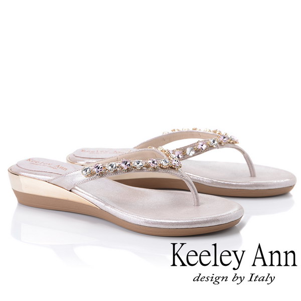 Keeley Ann氣質名媛 MIT夾腳人字寶石平底拖鞋(粉紅色931008156)