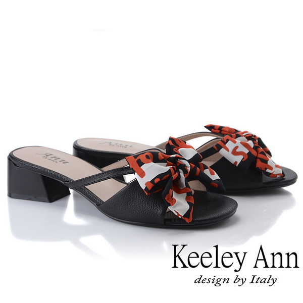 Keeley Ann細條帶 緞帶蝴蝶結低跟拖鞋(黑色921772210-Ann系列)