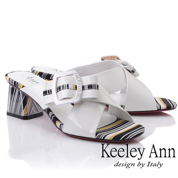 Keeley Ann造型透視跟 條紋撞色交叉中跟拖鞋(白色921932540-Ann系列)