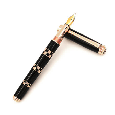 MITIQUE美締克 尊爵黑棋盤紋玫瑰金夾鋼筆