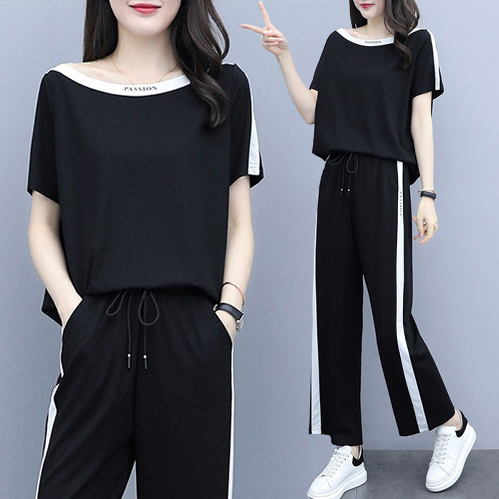麗質達人(XL-5XL)黑色運動套裝2118