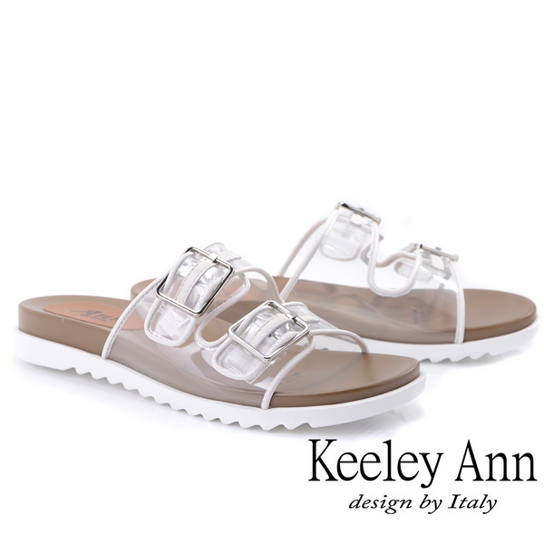 Keeley Ann時尚膠片 雙帶透視金屬飾釦拖鞋(白色921772340-Ann系列)