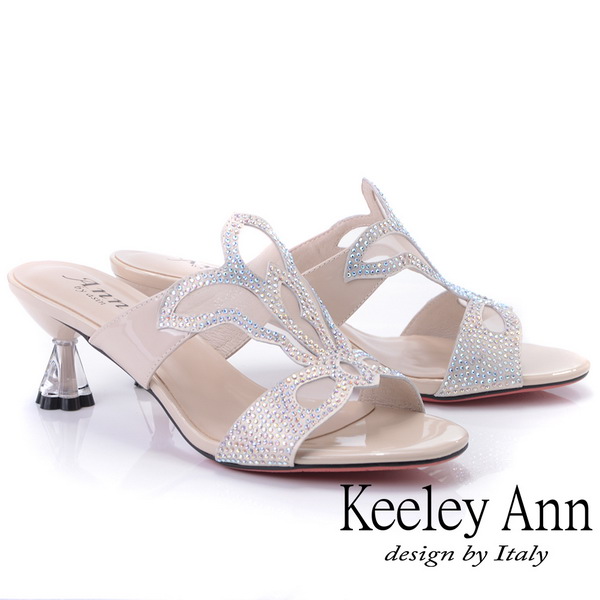 Keeley Ann造型透視跟 鏤空網紗水鑽拖鞋(裸色921932733-Ann系列)