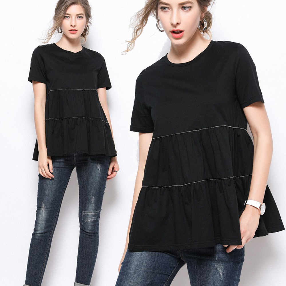 麗質達人(L-5XL)黑色短袖上衣78326