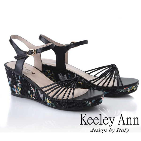 Keeley Ann細條帶 細帶鞋面花紋側邊楔型鞋(黑色922847310-Ann系列)