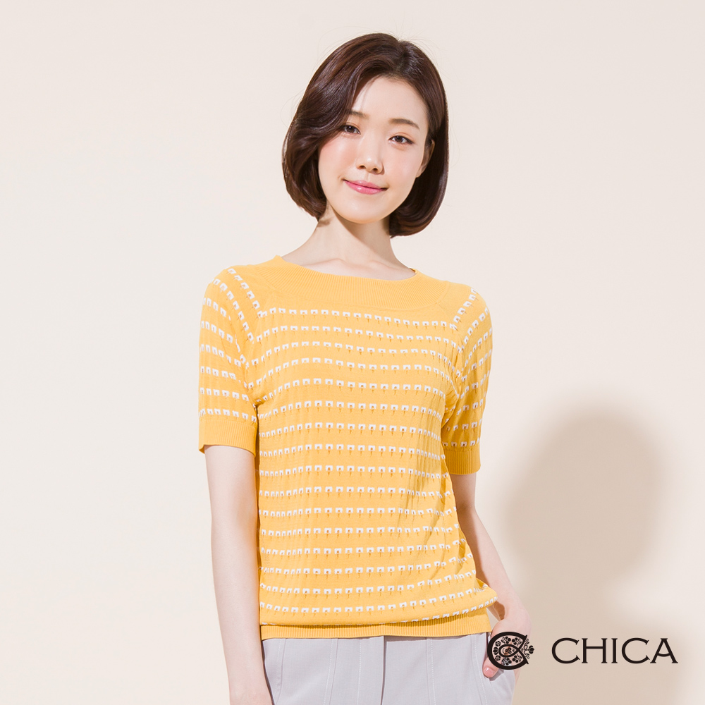CHICA 法式優雅幾何排列短袖針織衫(2色)