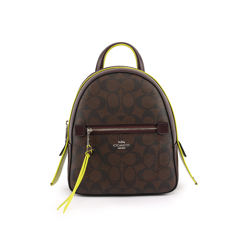 【COACH】PVC LOGO口袋後背包(小)(棕/螢光黃) F38998 SVDLP