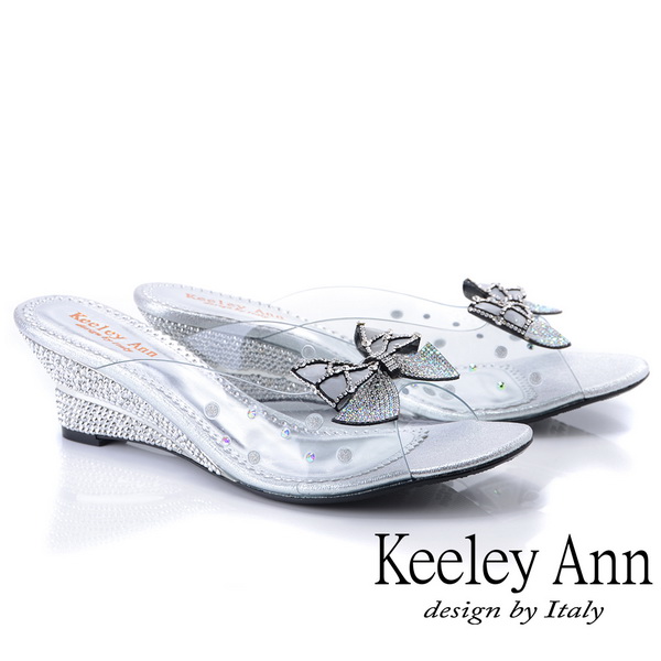 Keeley Ann氣質名媛 精緻水鑽楔型拖鞋(銀色931003127)
