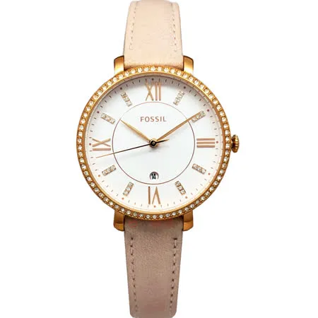 FOSSIL 手錶 ES4303 閃耀玫瑰金 粉膚色皮帶 女錶
