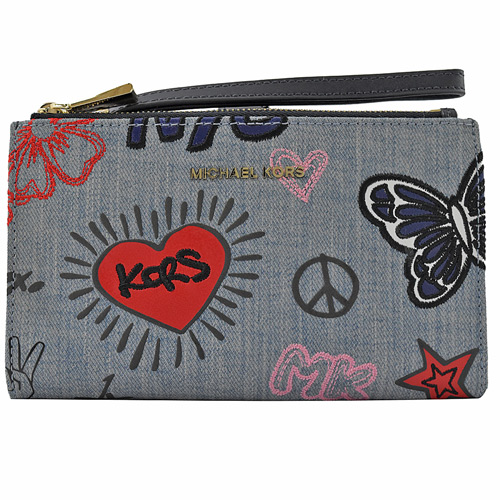 MICHAEL KORS WRISTLETS 手提式雙拉鍊長夾.單寧色