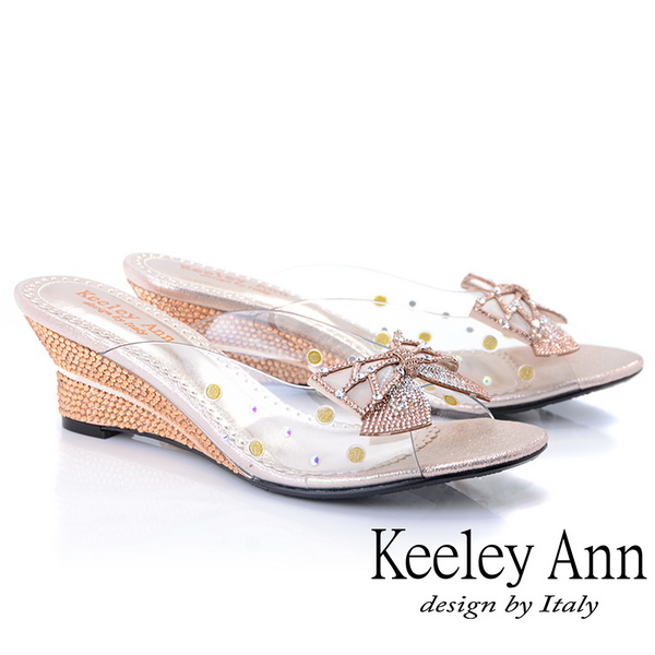 Keeley Ann氣質名媛 精緻水鑽楔型拖鞋(香檳色931003190)