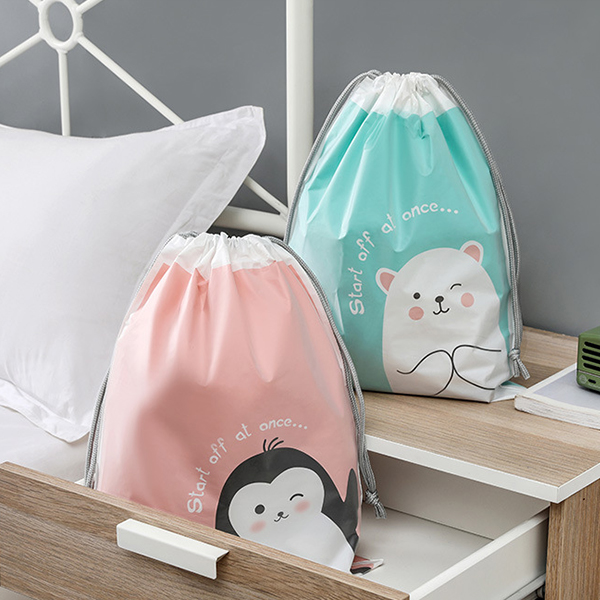 【PS Mall】雙層抽繩束口收納包卡通防水衣服內衣袋 大號 2入 (J1644)