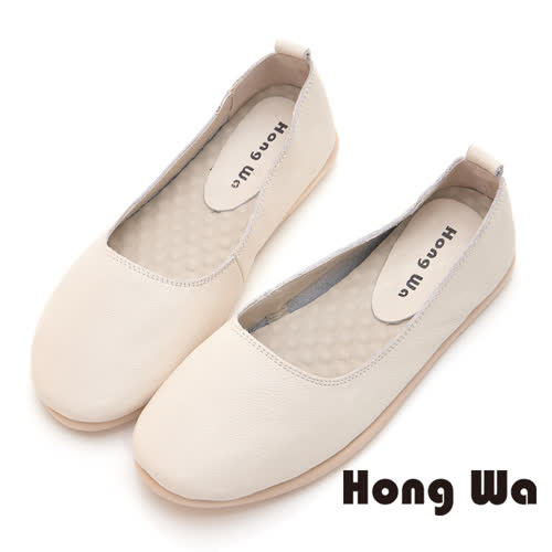 Hong Wa 潮流率性牛皮簡約款包鞋 - 米