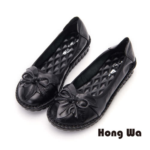 Hong Wa 荷葉款舒適牛皮厚底包鞋- 黑