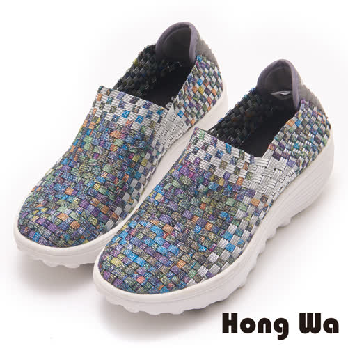 Hong Wa 繽紛亮麗編織厚底休閒鞋-綠