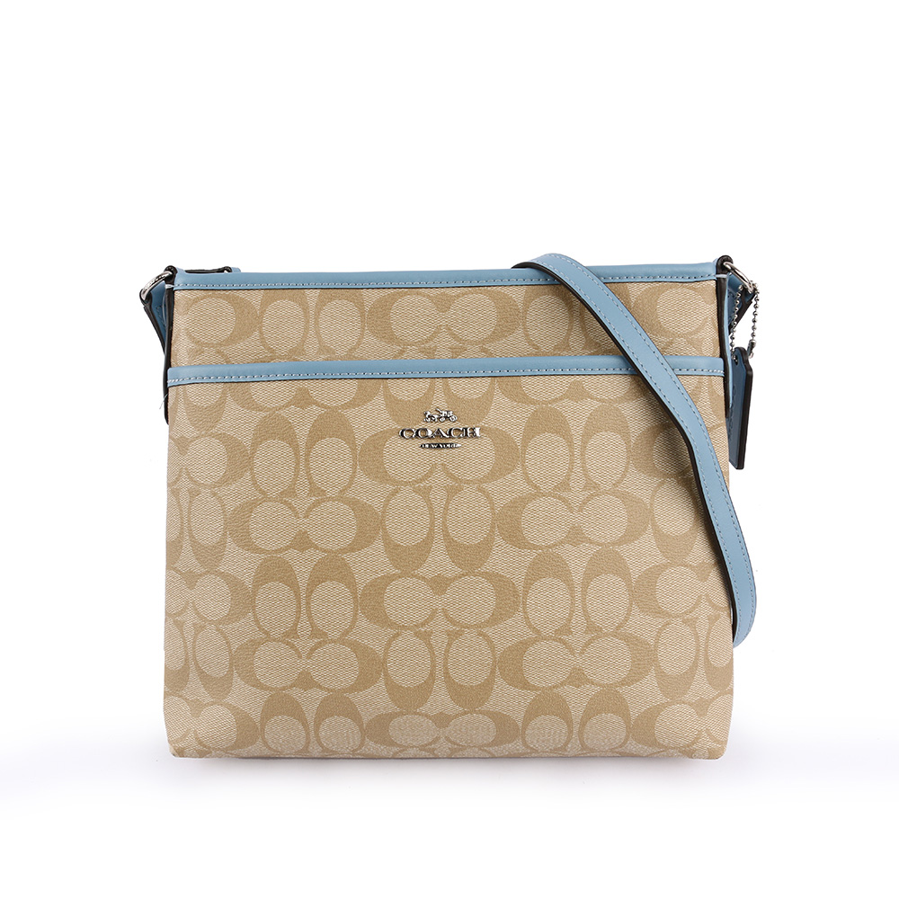【COACH】PVC LOGO斜背包(薄款)(粉藍色) F29210 SVCA0