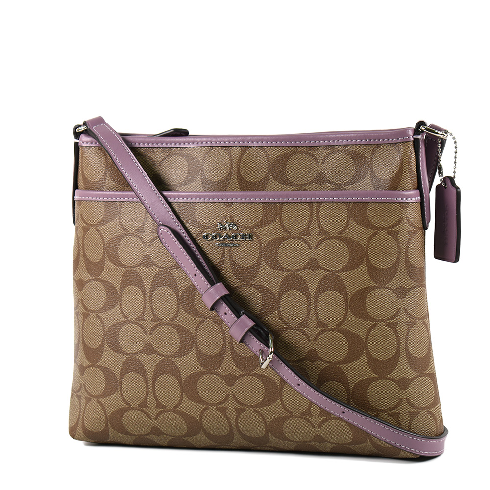 COACH 緹花LOGO防刮皮革前置物袋斜背包-小/茉莉紫
