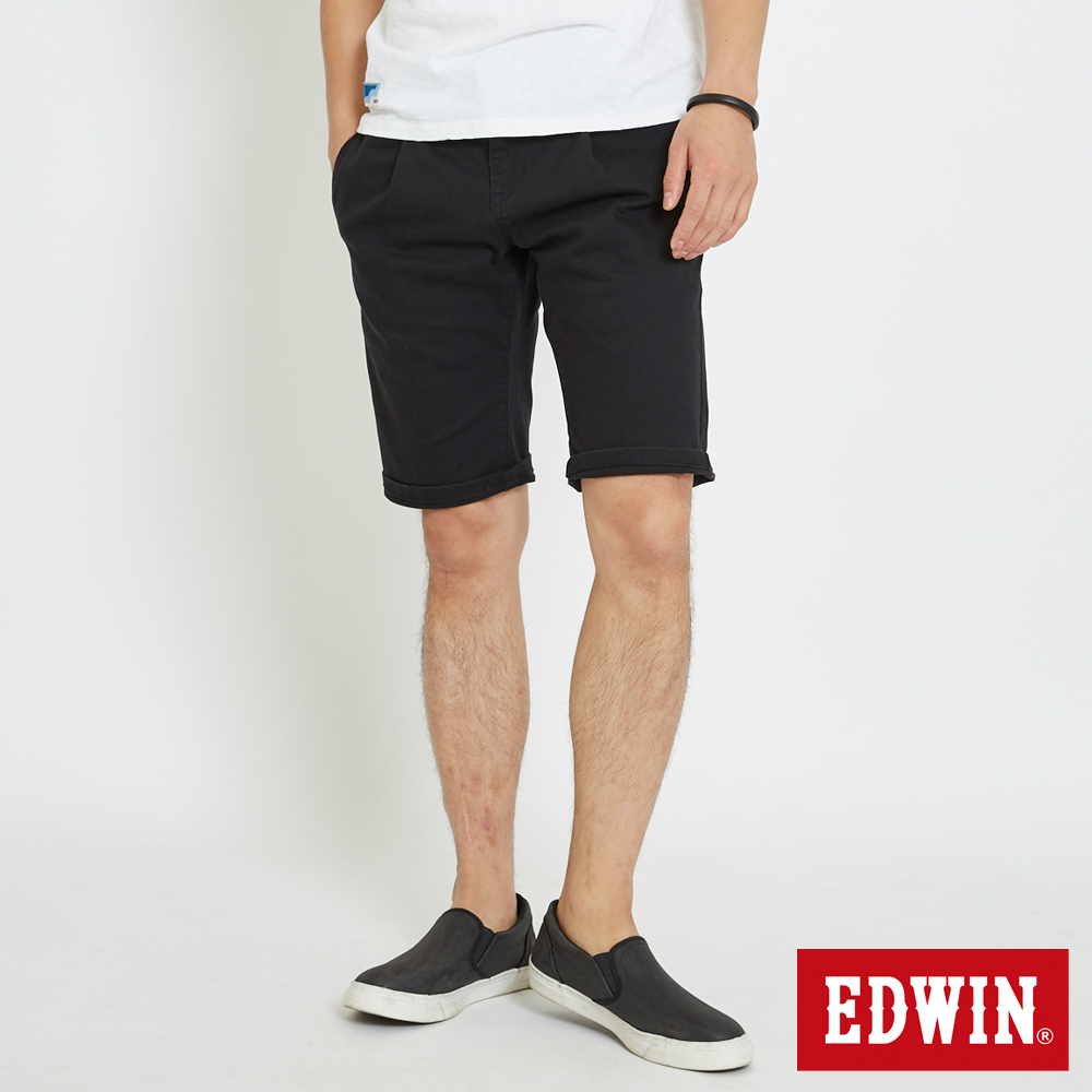 EDWIN 休閒打摺短褲-男-黑色