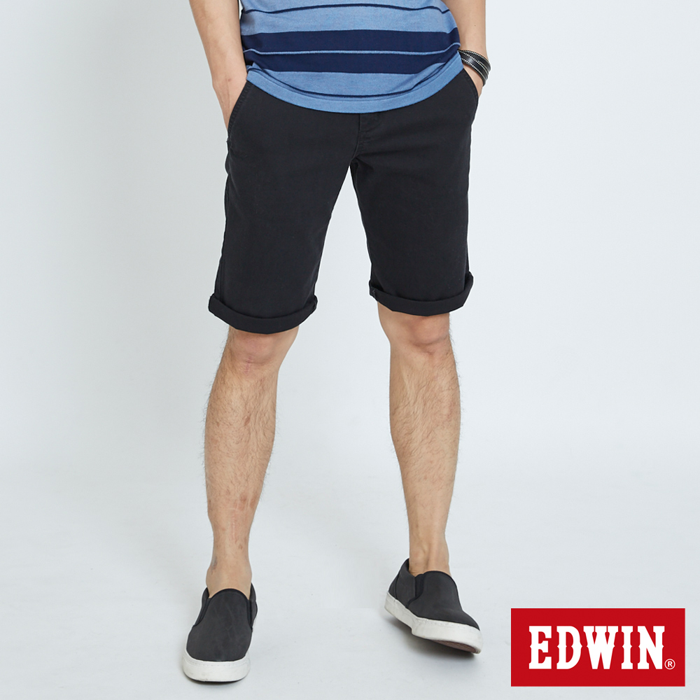 EDWIN 基本斜袋休閒色短褲-男-黑色