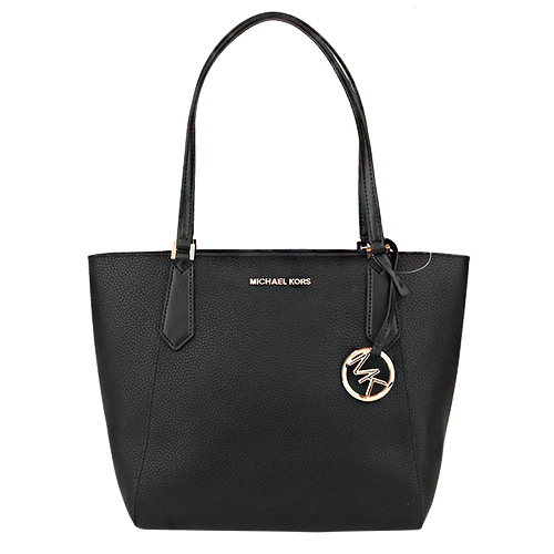 MICHAEL KORS- 金字& LOGO吊飾拉鍊皮革手提/肩背包(黑)
